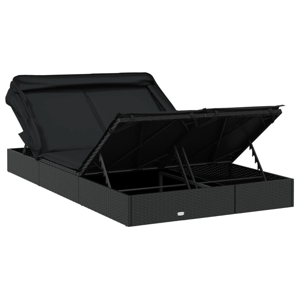 vidaXL 2-Person Sunbed with Foldable Roof Black 213x118x97 cm Poly Rattan