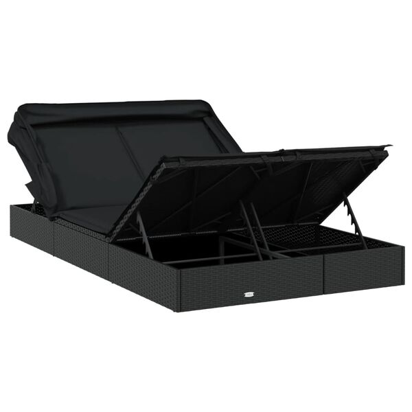 vidaXL 2-Person Sunbed with Foldable Roof Black 213x118x97 cm Poly Rattan