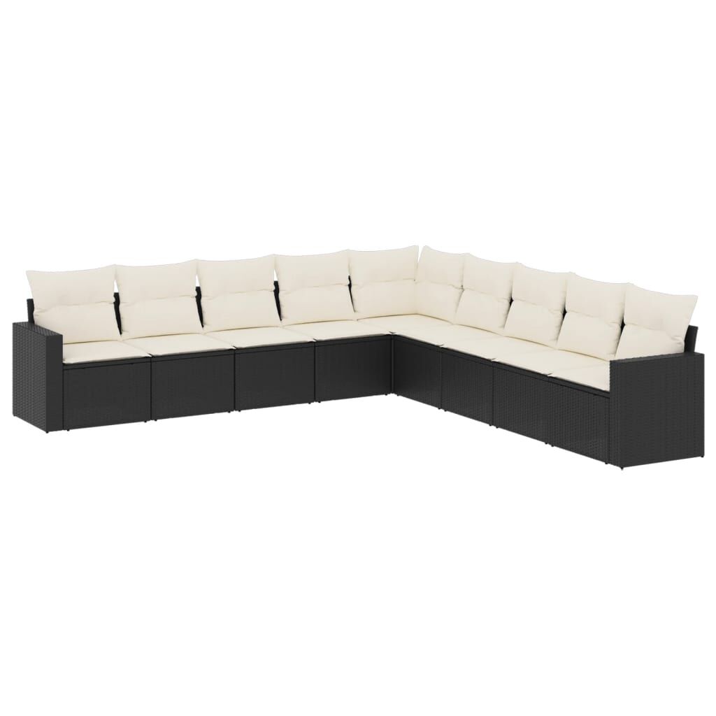 vidaXL 9 Piece Garden Sofa Set with Cushions Black Poly Rattan