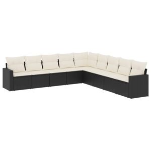 vidaXL 9 Piece Garden Sofa Set with Cushions Black Poly Rattan