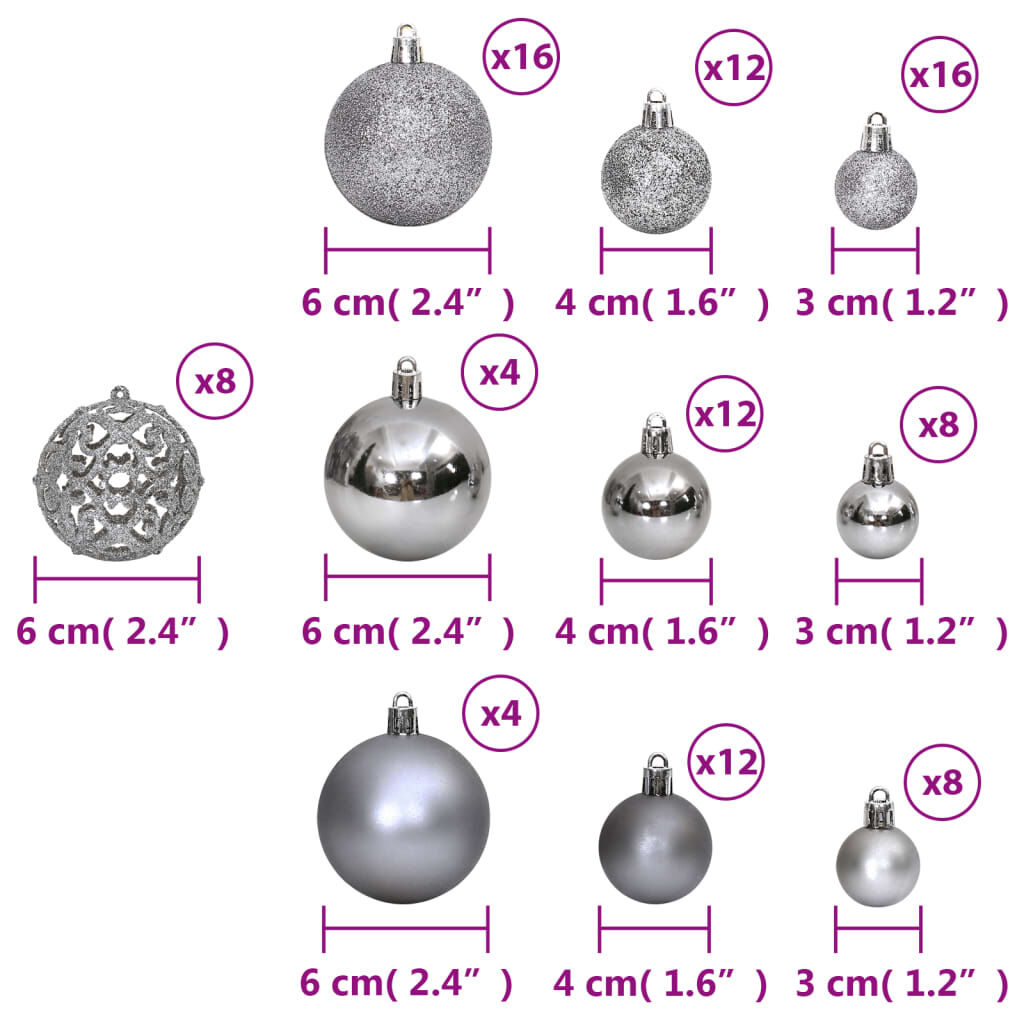 vidaXL Christmas Baubles 100 pcs Grey 3 / 4 / 6 cm