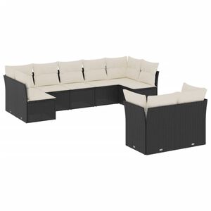 vidaXL 9 Piece Garden Sofa Set with Cushions Black Poly Rattan