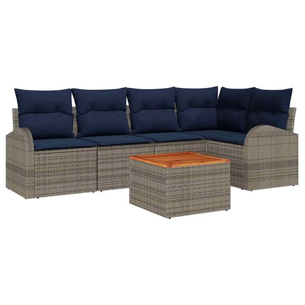 vidaXL Garden Sofa Set with Cushion 6 pcs Grey Poly Rattan