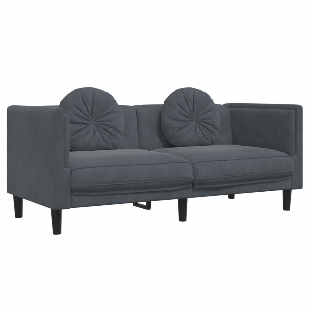 vidaXL 2 Piece Sofa Set with Pillows Dark Grey Velvet