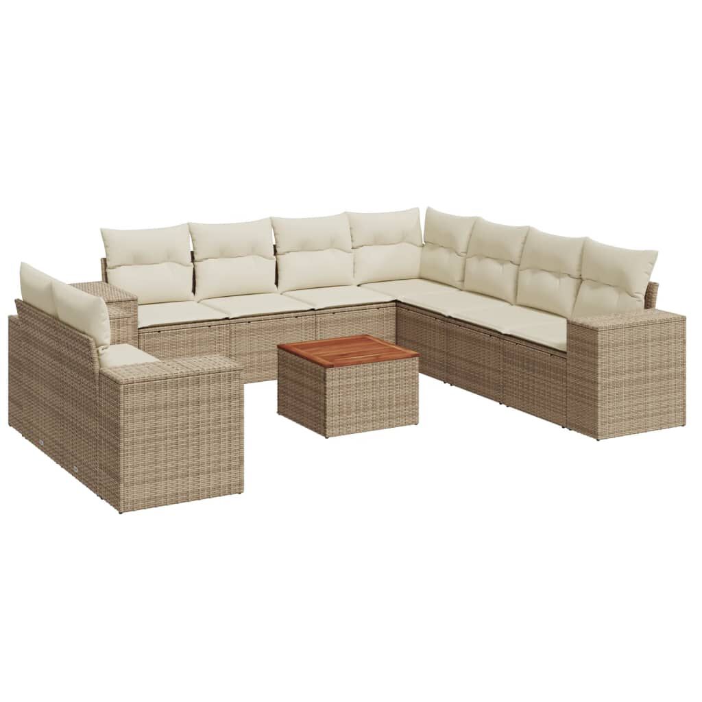 vidaXL 10 Piece Garden Sofa Set with Cushions Beige Poly Rattan