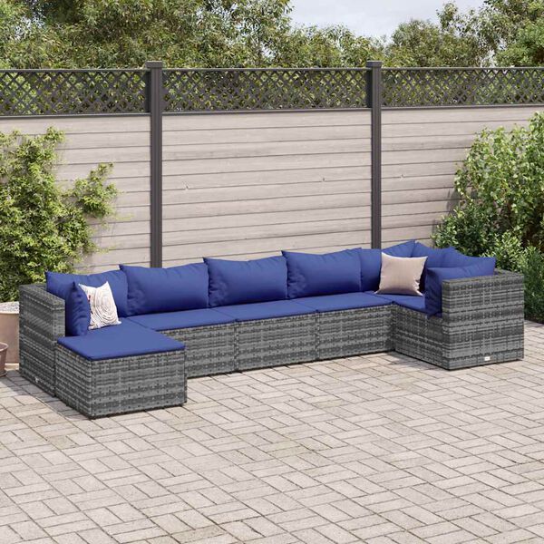 vidaXL 7 Piece Garden Lounge Set with Cushions Grey Poly Rattan
