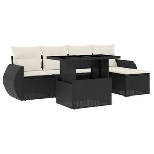 vidaXL 6 Piece Garden Sofa Set with Cushions Black Poly Rattan