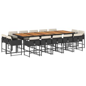 vidaXL 15 Piece Garden Dining Set with Cushions Black Poly Rattan