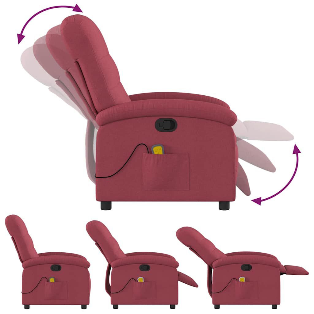 vidaXL Massage Recliner Chair Wine Red Fabric