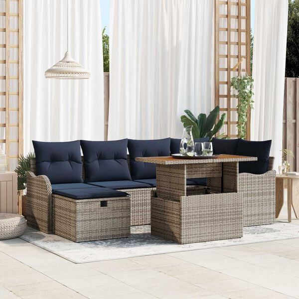 vidaXL 7 Piece Garden Sofa Set with Cushions Grey Poly Rattan