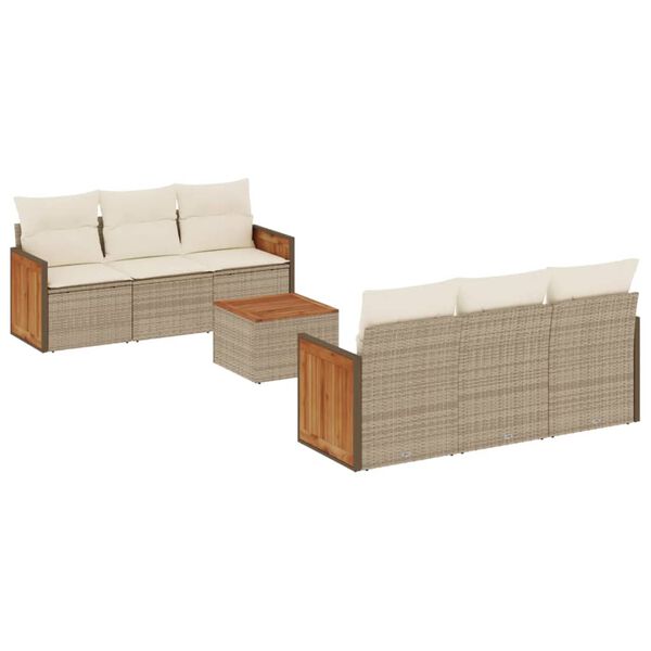 vidaXL 7 Piece Garden Sofa Set with Cushions Beige Poly Rattan