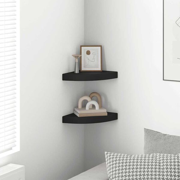 vidaXL Floating Corner Shelves 2 pcs Black 25x25x3.8 cm MDF