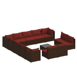 vidaXL 14 Piece Garden Lounge Set with Cushions Brown Poly Rattan