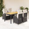 vidaXL 5 Piece Garden Dining Set with Cushions Black Poly Rattan