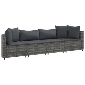 vidaXL 4 Piece Garden Sofa Set with Cushions Grey Poly Rattan