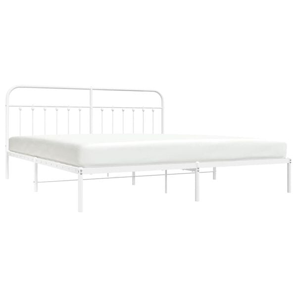 vidaXL Metal Bed Frame without Mattress with Headboard White 193x203cm