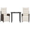 vidaXL 3 Piece Garden Dining Set with Cushions Brown Poly Rattan