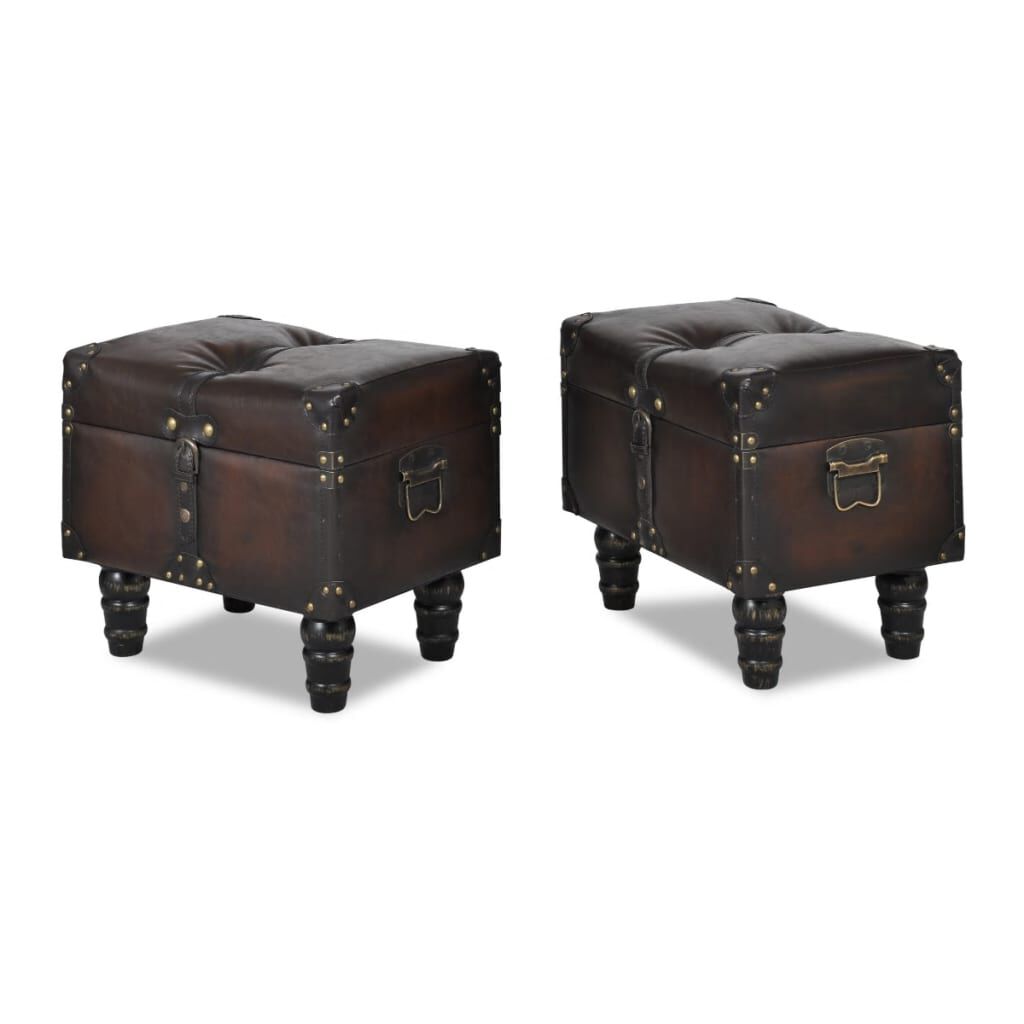 vidaXL Storage Benches 3 pcs Dark Brown Solid Wood Pine&Faux Leather