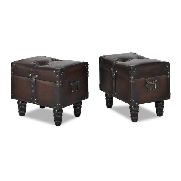 vidaXL Storage Benches 3 pcs Dark Brown Solid Wood Pine&Faux Leather