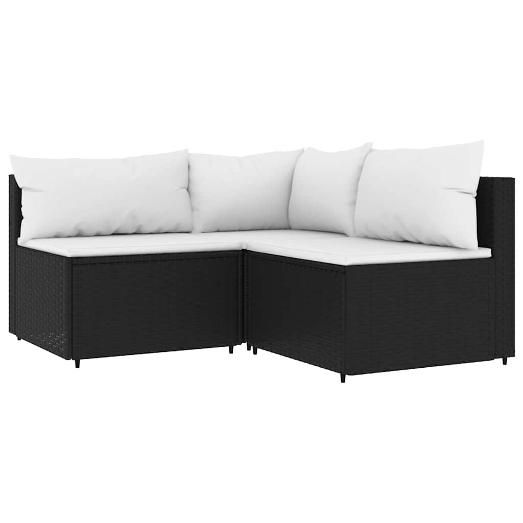 vidaXL 4 Piece Garden Lounge Set with Cushions Black Poly Rattan