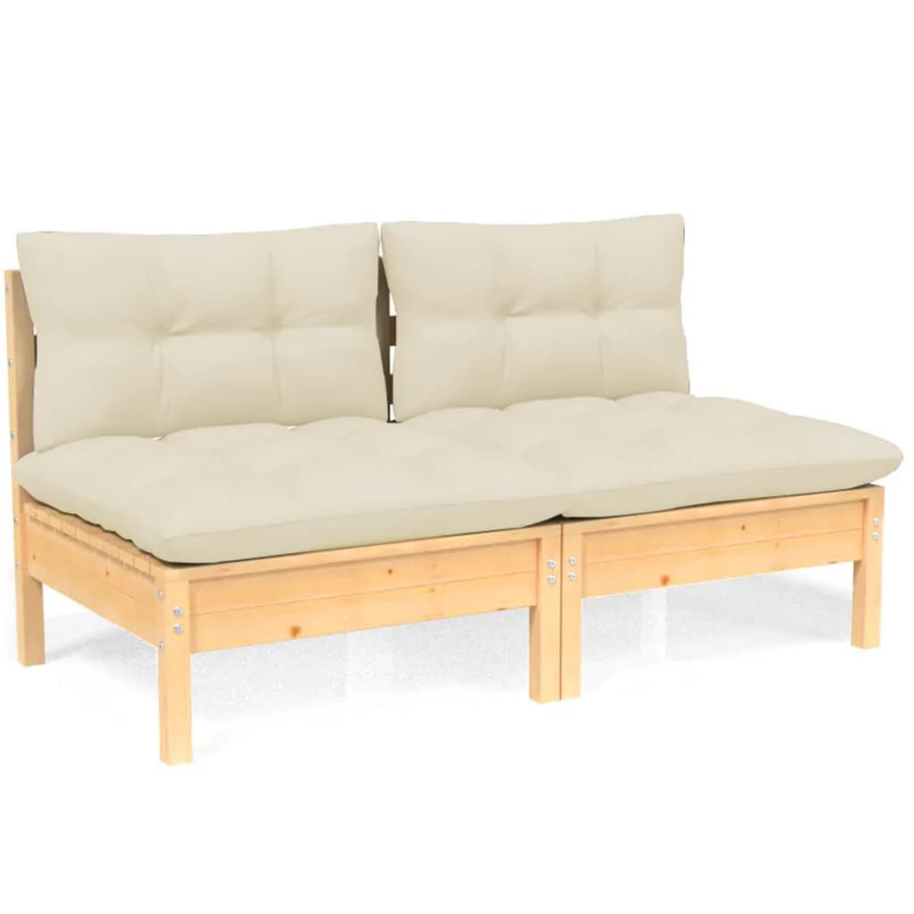 vidaXL 2-Seater Garden Sofa with Cream Cushions Solid Wood Pine