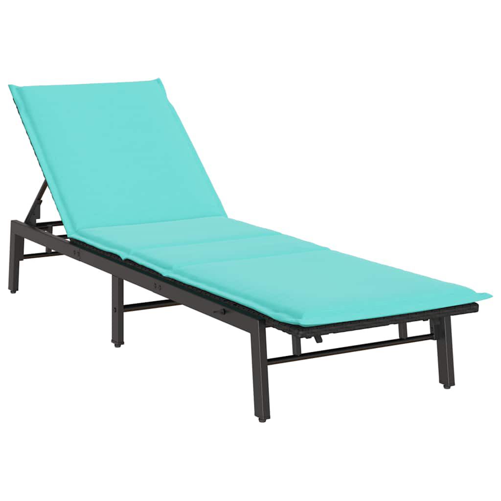 vidaXL Sun Lounger with Cushion Black Poly Rattan