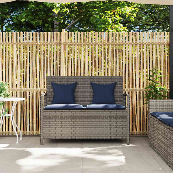vidaXL Garden Storage Bench with Cushion Grey Poly Rattan
