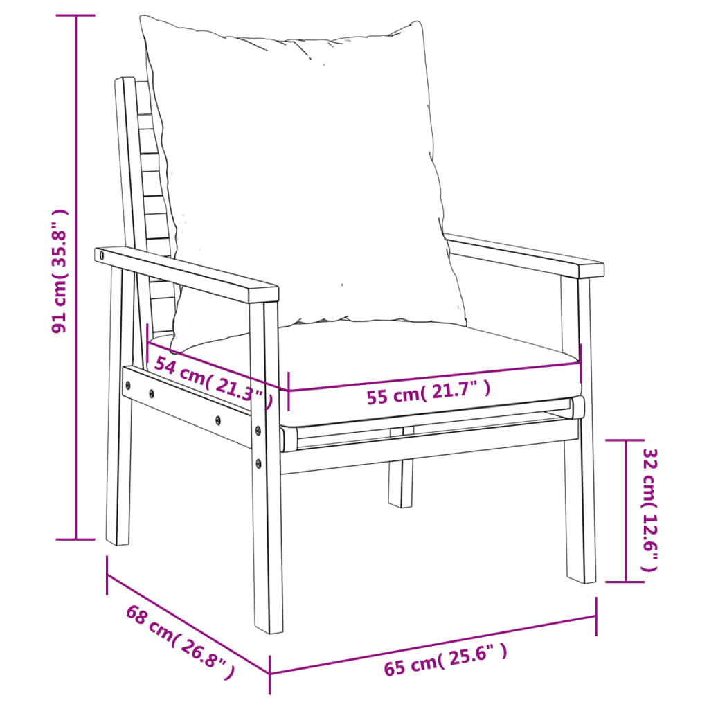 vidaXL Garden Sofa Chair 2pcs with Cushion Solid Wood Acacia