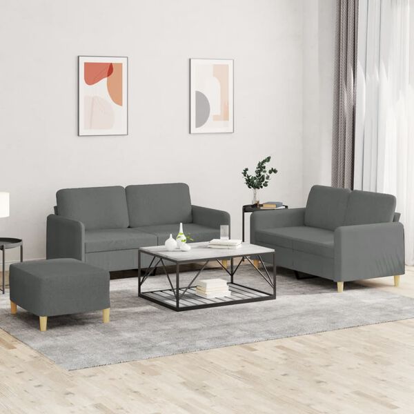 vidaXL 3 Piece Sofa Set with Cushions Dark Grey Fabric