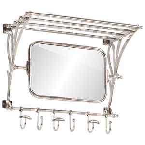 vidaXL Luggage Rack with Coat Hangers & Mirror Wall Mounted Aluminium
