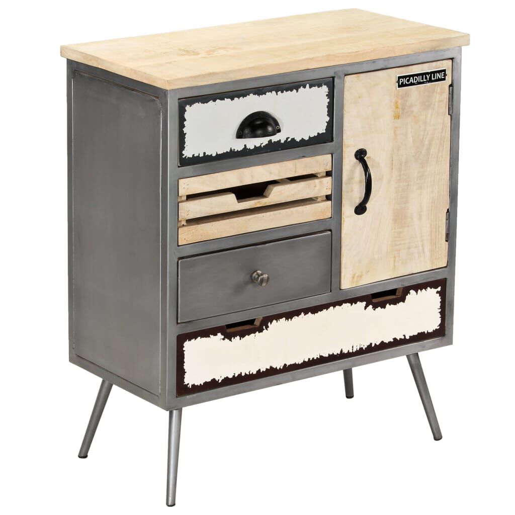 vidaXL Sideboard Solid Mango Wood and Steel 65x33x76 cm