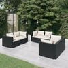 vidaXL 6 Piece Garden Lounge Set with Cushions Poly Rattan Black