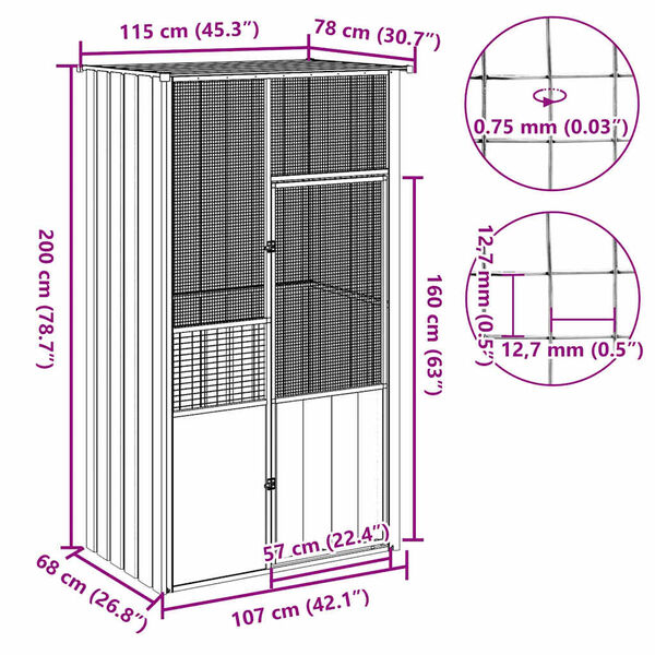 vidaXL Bird Cage Anthracite 115x78x200 cm Galvanised Steel