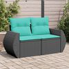 vidaXL Garden Sofa with Cushions 2-Seater Black Poly Rattan
