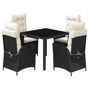 vidaXL 5 Piece Garden Dining Set with Cushions Black Poly Rattan