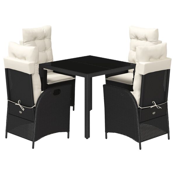 vidaXL 5 Piece Garden Dining Set with Cushions Black Poly Rattan