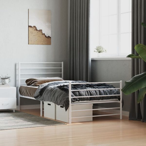 vidaXL Metal Bed Frame without Mattress with Footboard White 100x190cm