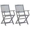 vidaXL Folding Outdoor Chairs 2 pcs with Cushions Solid Acacia Wood
