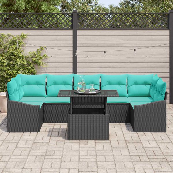 vidaXL 8 Piece Garden Sofa Set with Cushions Black Poly Rattan