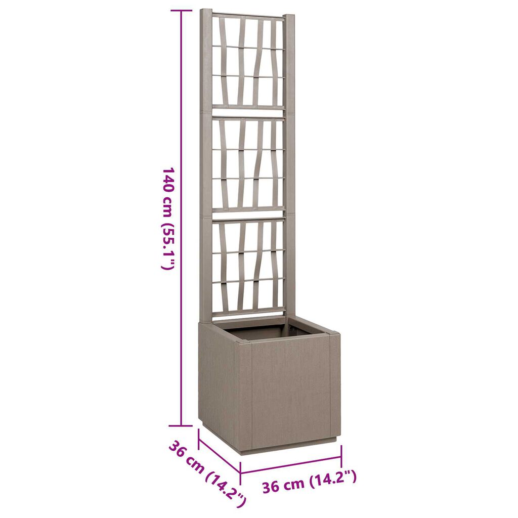 vidaXL Garden Planter with Trellis - Light Brown - 36x36x140 cm - PP