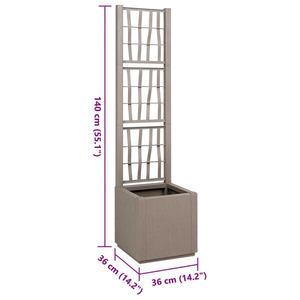 vidaXL Garden Planter with Trellis - Light Brown - 36x36x140 cm - PP