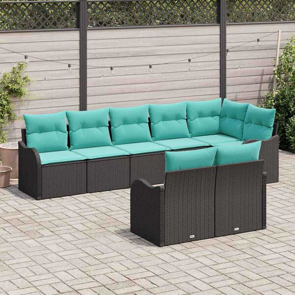 vidaXL Garden Sofa Set with Cushion 8 pcs Black, turquoise Poly rattan