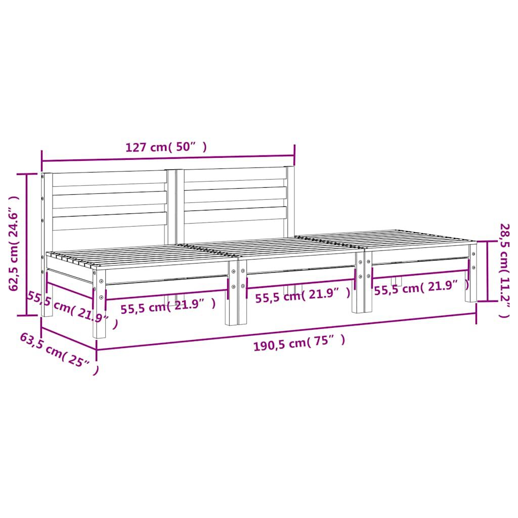 vidaXL Garden Sofa 3-Seater Solid Wood Pine