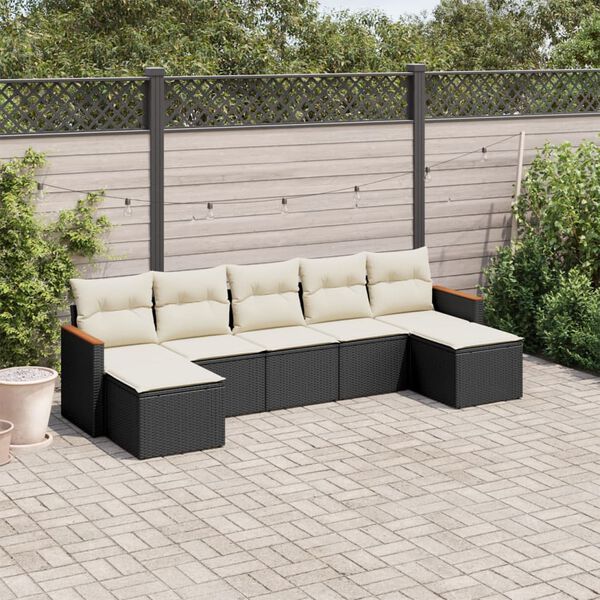 vidaXL 7 Piece Garden Sofa Set with Cushions Black Poly Rattan