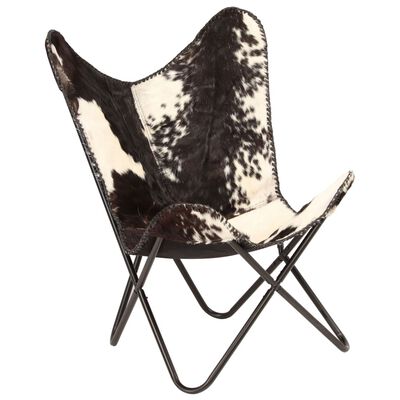 vidaXL Butterfly Chair Black and White Genuine Goat Leather