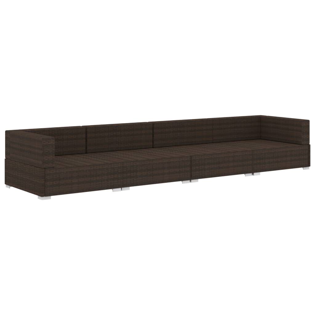 vidaXL 4 Piece Garden Sofa Set with Cushions Poly Rattan Brown