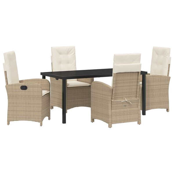 vidaXL Garden Dining Set with Cushion 5 pcs Beige Poly Rattan