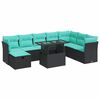 vidaXL 9 Piece Garden Sofa Set with Cushions Black Poly Rattan Acacia