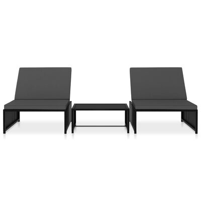 vidaXL Reclining Garden Chairs 2 pcs with Table Black Poly Rattan