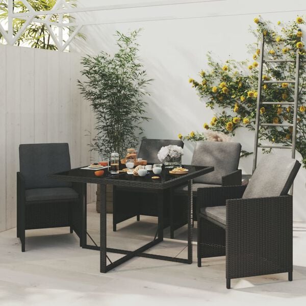 vidaXL 5 Piece Garden Dining Set with Cushions Poly Rattan Black